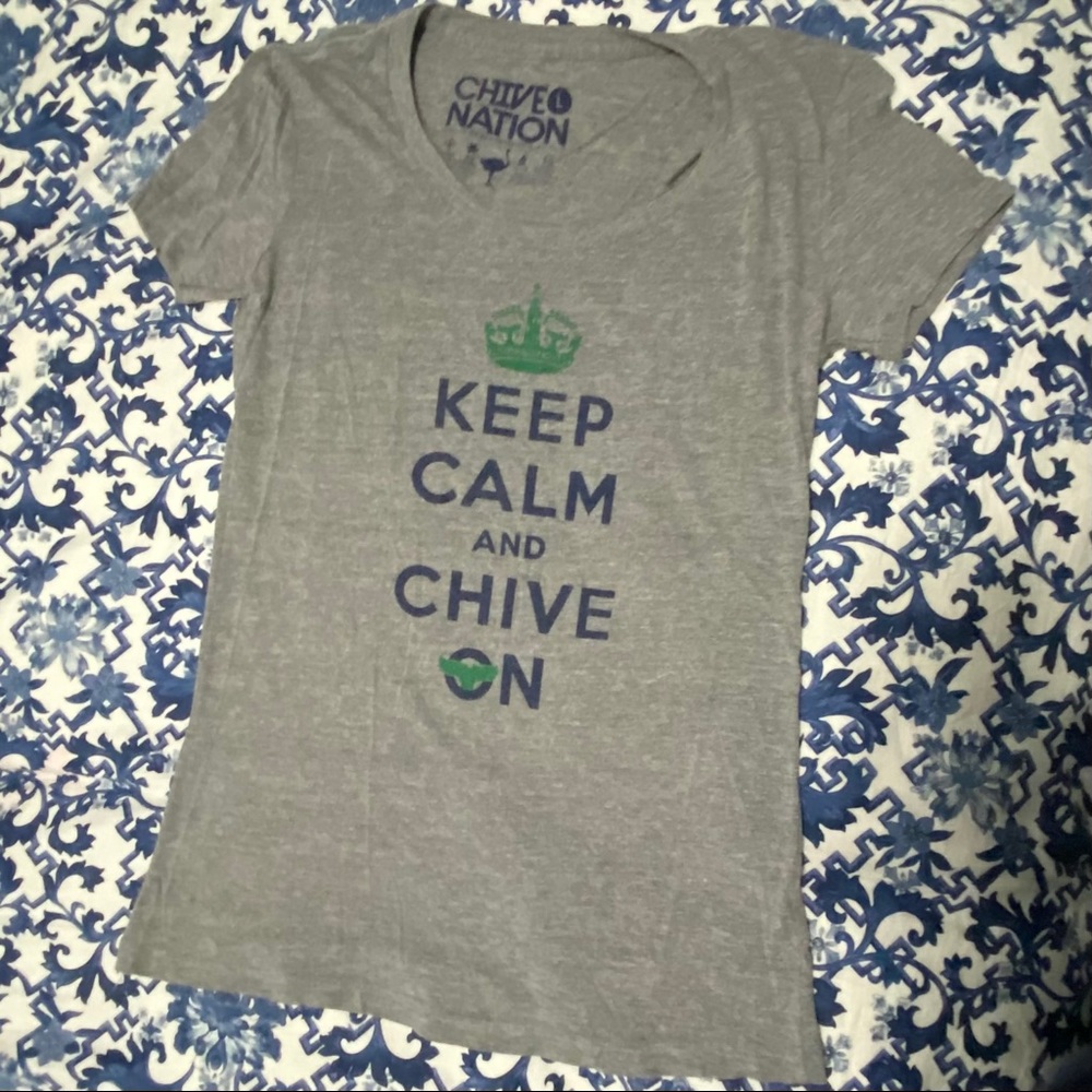 Gray Keep Calm and Chive On Boston T-Shirt Large
